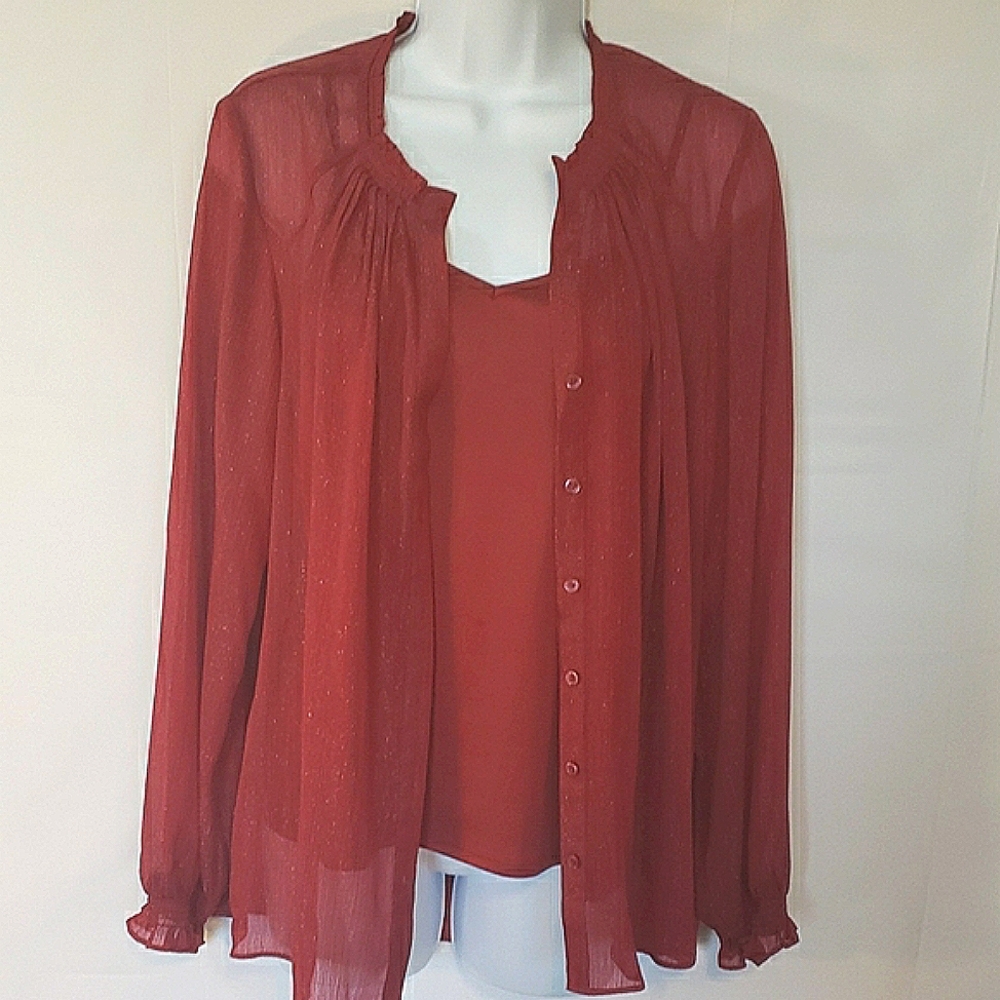 Simply Vera Vera Wang Red Buttoned Blouse with Mandarin Collar